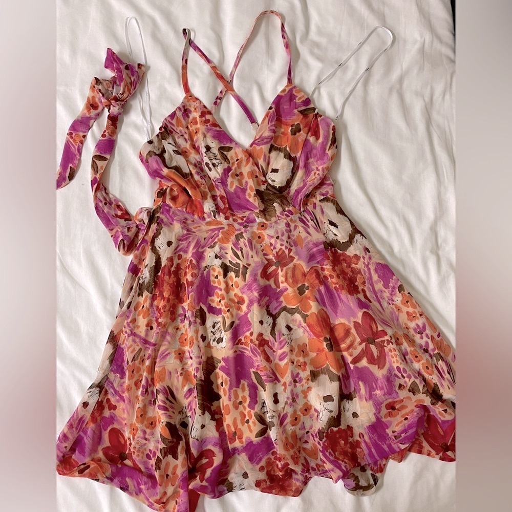 Floral dress with cross back